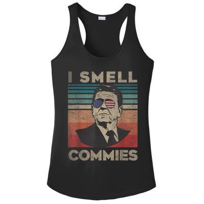 Vintage Distressed, Retro Reagan President I Smell Commies Ladies PosiCharge Competitor Racerback Tank