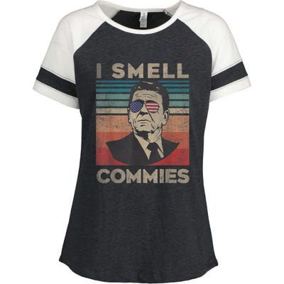 Vintage Distressed, Retro Reagan President I Smell Commies Enza Ladies Jersey Colorblock Tee