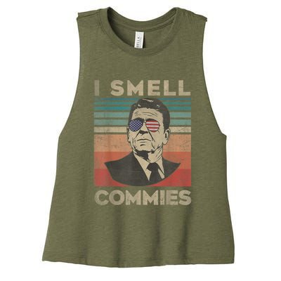 Vintage Distressed, Retro Reagan President I Smell Commies Women's Racerback Cropped Tank