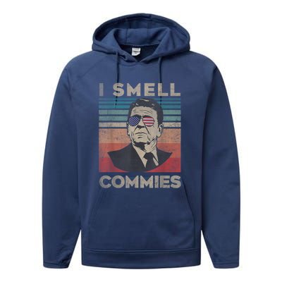 Vintage Distressed, Retro Reagan President I Smell Commies Performance Fleece Hoodie