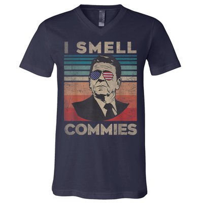 Vintage Distressed, Retro Reagan President I Smell Commies V-Neck T-Shirt