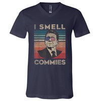 Vintage Distressed, Retro Reagan President I Smell Commies V-Neck T-Shirt