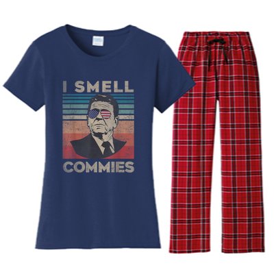 Vintage Distressed, Retro Reagan President I Smell Commies Women's Flannel Pajama Set