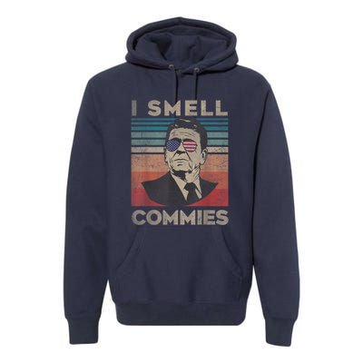 Vintage Distressed, Retro Reagan President I Smell Commies Premium Hoodie