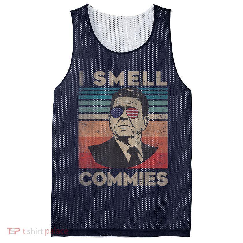 Vintage Distressed, Retro Reagan President I Smell Commies Mesh Reversible Basketball Jersey Tank