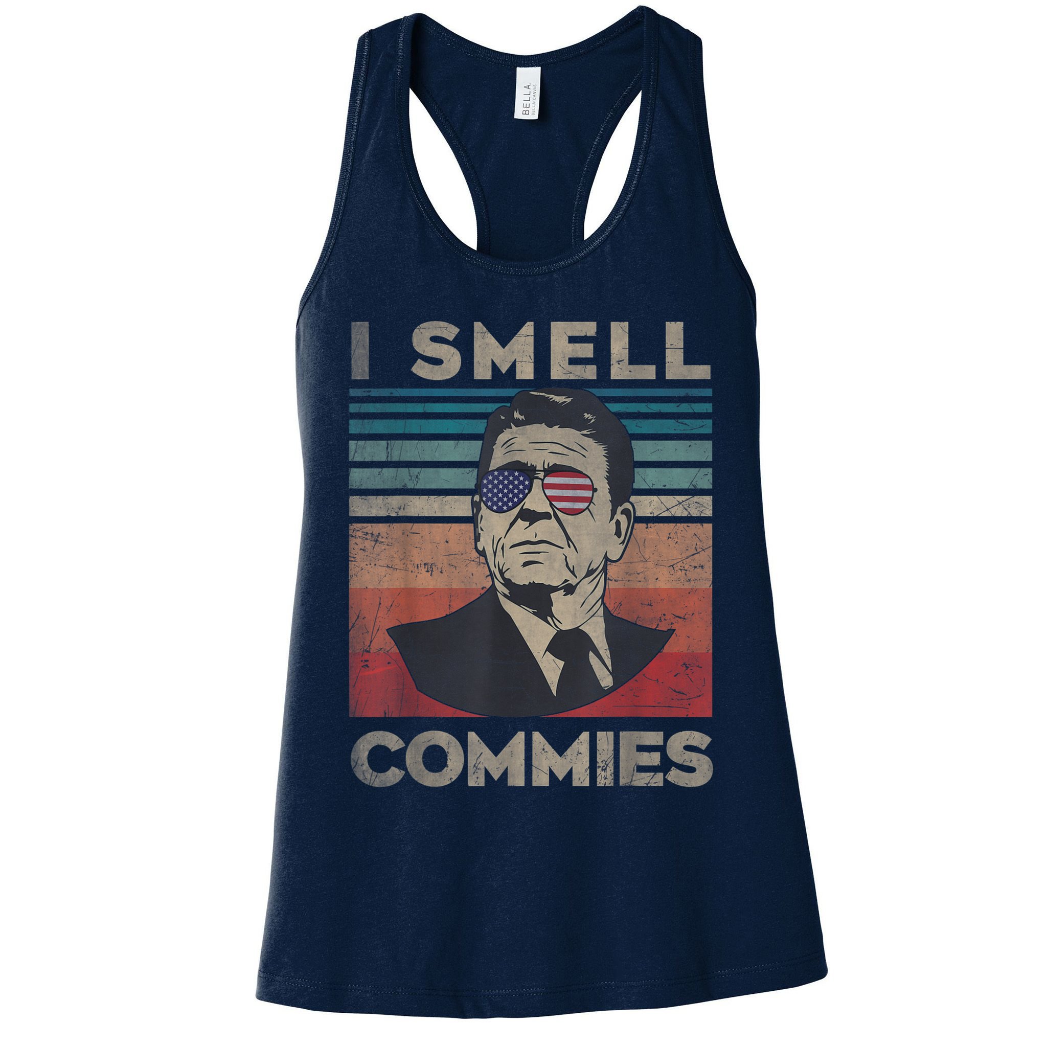 Vintage Distressed, Retro Reagan President I Smell Commies Womens Tank Top