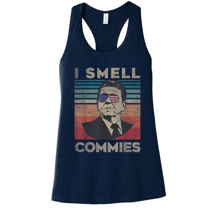 Vintage Distressed, Retro Reagan President I Smell Commies Women's Racerback Tank