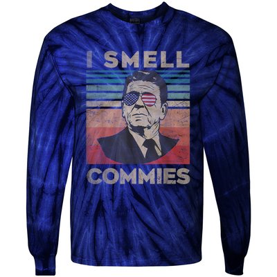 Vintage Distressed, Retro Reagan President I Smell Commies Tie-Dye Long Sleeve Shirt