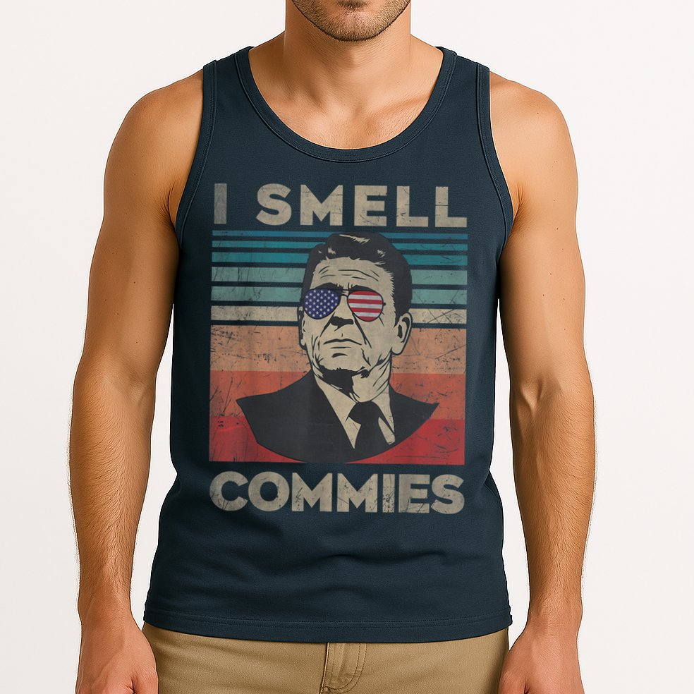 Vintage Distressed, Retro Reagan President I Smell Commies Tank Top