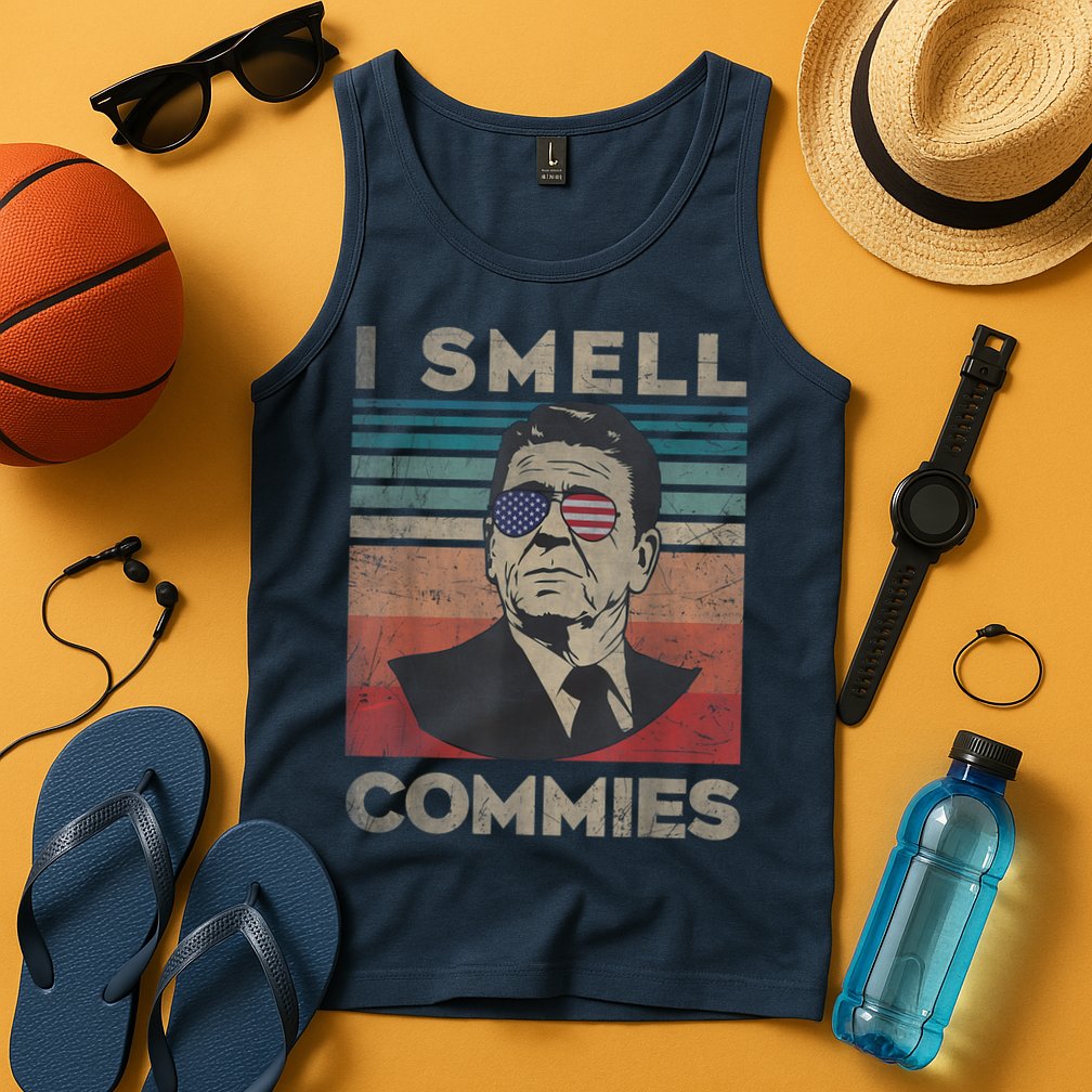 Vintage Distressed, Retro Reagan President I Smell Commies Tank Top