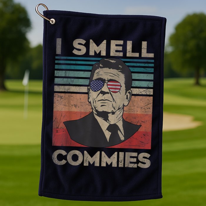 Vintage Distressed, Retro Reagan President I Smell Commies Golf Towel