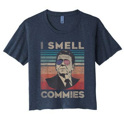 Vintage Distressed, Retro Reagan President I Smell Commies Women's Crop Top Tee