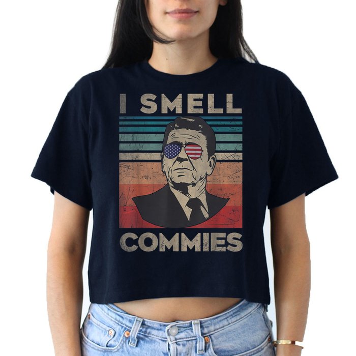 Vintage Distressed, Retro Reagan President I Smell Commies Women's Crop Top Tee