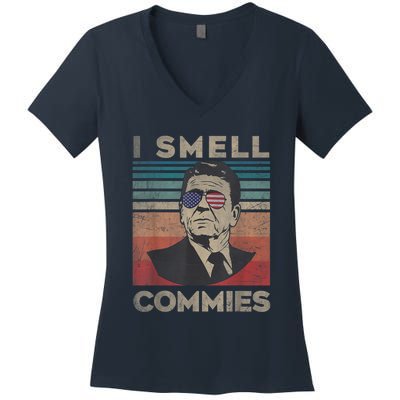 Vintage Distressed, Retro Reagan President I Smell Commies Women's V-Neck T-Shirt