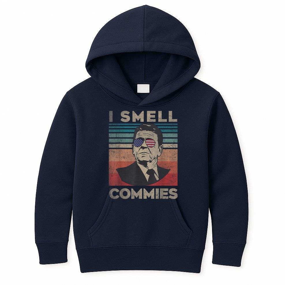 Vintage Distressed, Retro Reagan President I Smell Commies Kids Hoodie