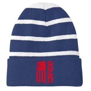 Veteran Day Remember Everyone Veteran Deployed Red Friday Striped Beanie with Solid Band