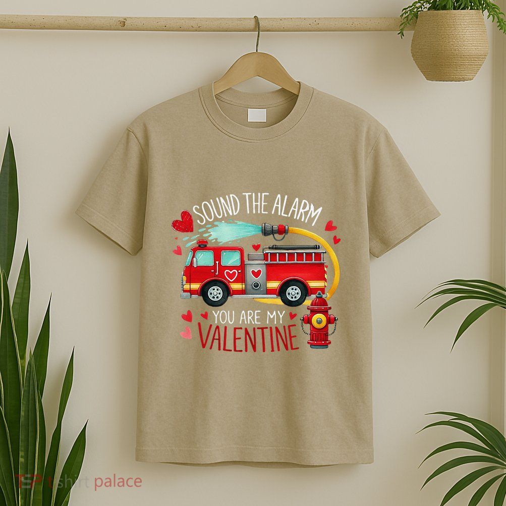 Valentine Day Red Firetruck Sound The Alarm Valentine Truck T-Shirt