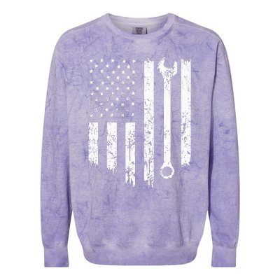 Vintage Distressed Repairman Car Mechanic USA Flag Colorblast Crewneck Sweatshirt