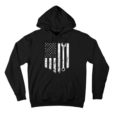 Vintage Distressed Repairman Car Mechanic USA Flag Hoodie