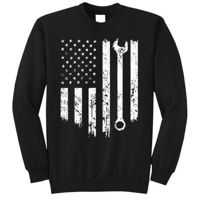 Vintage Distressed Repairman Car Mechanic USA Flag Sweatshirt