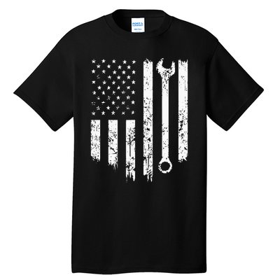 Vintage Distressed Repairman Car Mechanic USA Flag Tall T-Shirt