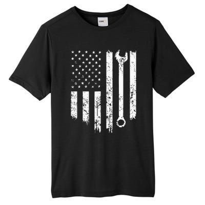 Vintage Distressed Repairman Car Mechanic USA Flag Tall Fusion ChromaSoft Performance T-Shirt