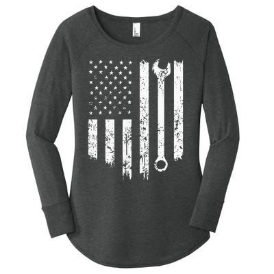 Vintage Distressed Repairman Car Mechanic USA Flag Women's Perfect Tri Tunic Long Sleeve Shirt