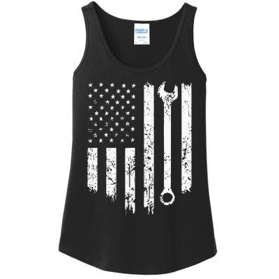 Vintage Distressed Repairman Car Mechanic USA Flag Ladies Essential Tank