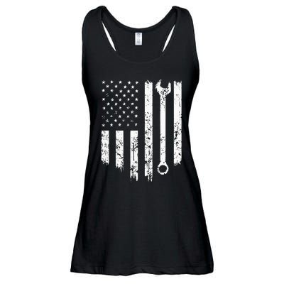 Vintage Distressed Repairman Car Mechanic USA Flag Ladies Essential Flowy Tank