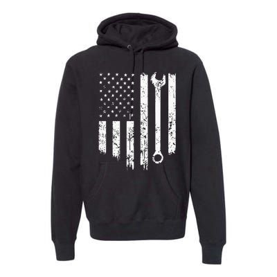 Vintage Distressed Repairman Car Mechanic USA Flag Premium Hoodie