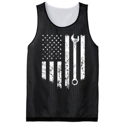 Vintage Distressed Repairman Car Mechanic USA Flag Mesh Reversible Basketball Jersey Tank