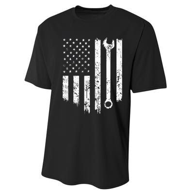 Vintage Distressed Repairman Car Mechanic USA Flag Performance Sprint T-Shirt