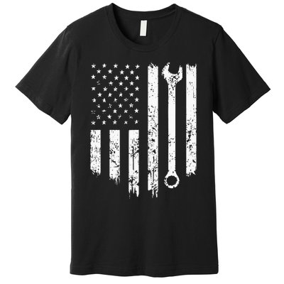 Vintage Distressed Repairman Car Mechanic USA Flag Premium T-Shirt