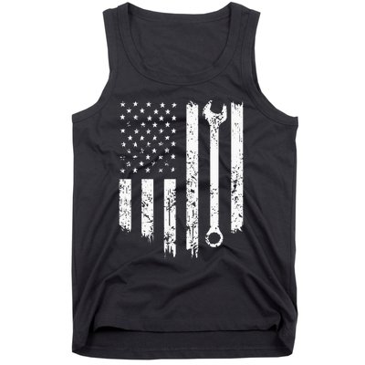 Vintage Distressed Repairman Car Mechanic USA Flag Tank Top