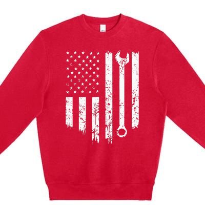 Vintage Distressed Repairman Car Mechanic USA Flag Premium Crewneck Sweatshirt