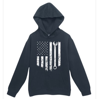 Vintage Distressed Repairman Car Mechanic USA Flag Urban Pullover Hoodie