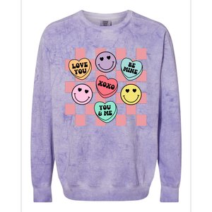 Valentines Day Retro Groovy Conversation Heart Candy Colorblast Crewneck Sweatshirt