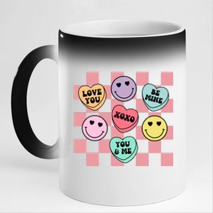 Valentines Day Retro Groovy Conversation Heart Candy 11oz Black Color Changing Mug