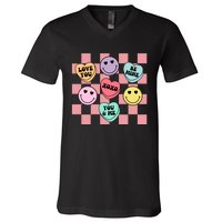 Valentines Day Retro Groovy Conversation Heart Candy V-Neck T-Shirt