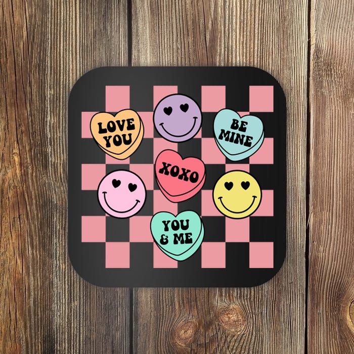 Valentines Day Retro Groovy Conversation Heart Candy Coaster