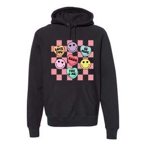 Valentines Day Retro Groovy Conversation Heart Candy Premium Hoodie