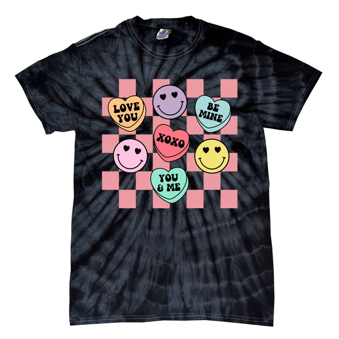 Valentines Day Retro Groovy Conversation Heart Candy Tie-Dye T-Shirt