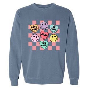 Valentines Day Retro Groovy Conversation Heart Candy Garment-Dyed Sweatshirt