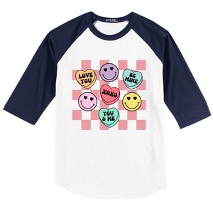 Valentines Day Retro Groovy Conversation Heart Candy Baseball Sleeve Shirt