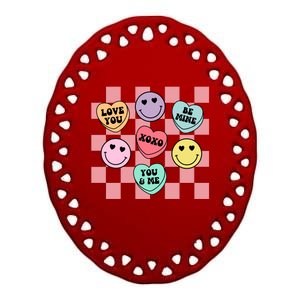 Valentines Day Retro Groovy Conversation Heart Candy Ceramic Oval Ornament