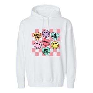 Valentines Day Retro Groovy Conversation Heart Candy Garment-Dyed Fleece Hoodie