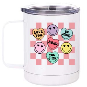 Valentines Day Retro Groovy Conversation Heart Candy 12 oz Stainless Steel Tumbler Cup