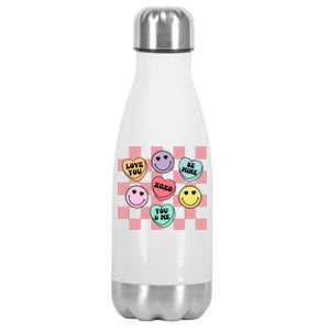 Valentines Day Retro Groovy Conversation Heart Candy Stainless Steel Insulated Water Bottle