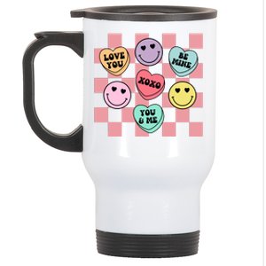 Valentines Day Retro Groovy Conversation Heart Candy Stainless Steel Travel Mug