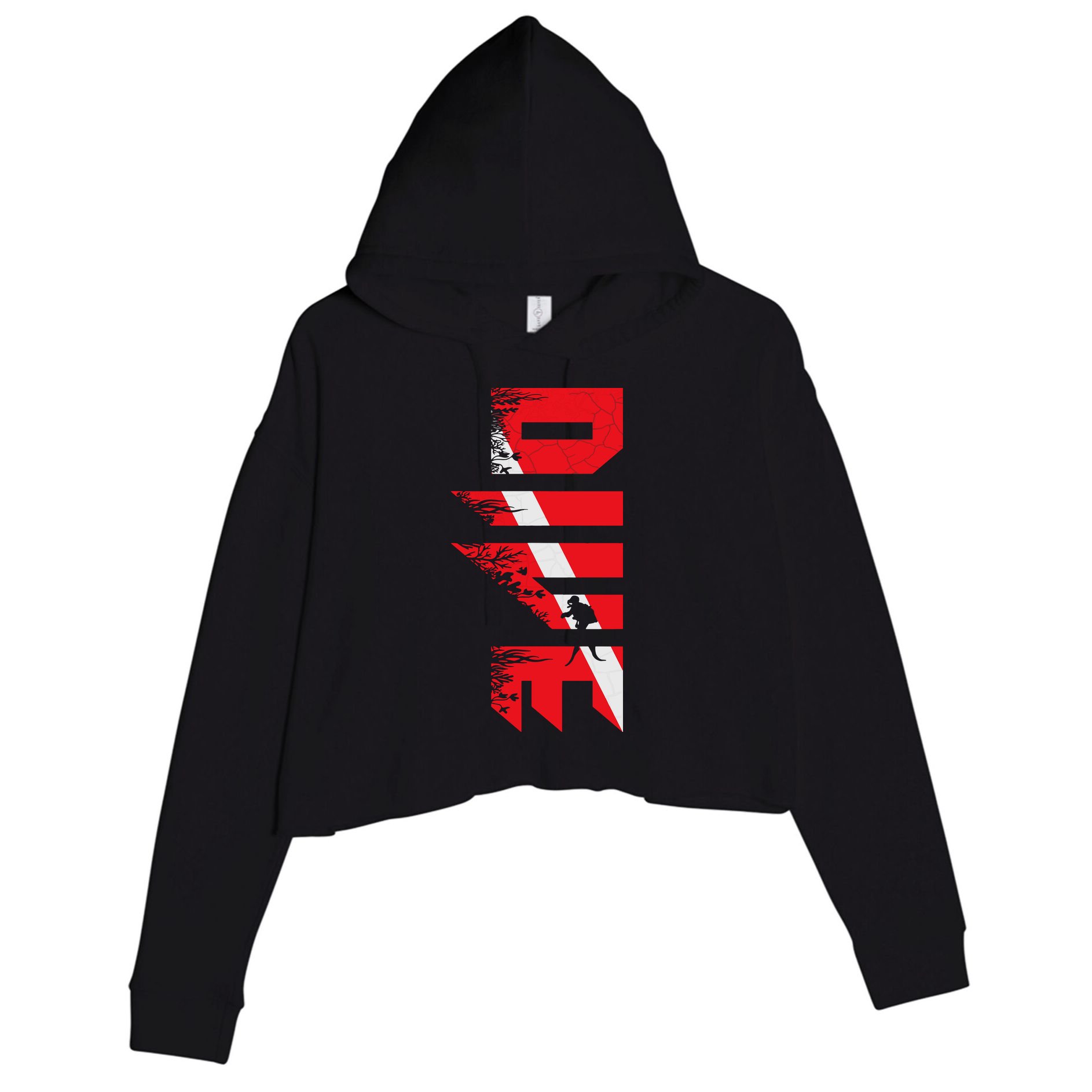 Vintage Distressed Scuba Diving Crop Fleece Hoodie